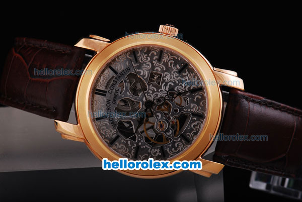 Vacheron Constantin Skeleton Automatic Gold Casing with Black Marking and Leather Strap - Click Image to Close